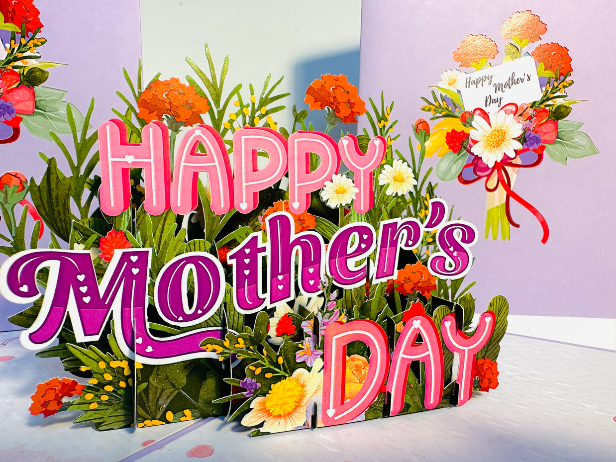 Happy Mother's Day - Purple Spring Flower Garden Origami Pop Cards 3D Pop Up Greeting Card Handmade Gift for Mum Floral Blank Card Australian Made Thank You Thinking of You Mother's Day Paper Art Gift Australian Flowers Celebrate Special Mum