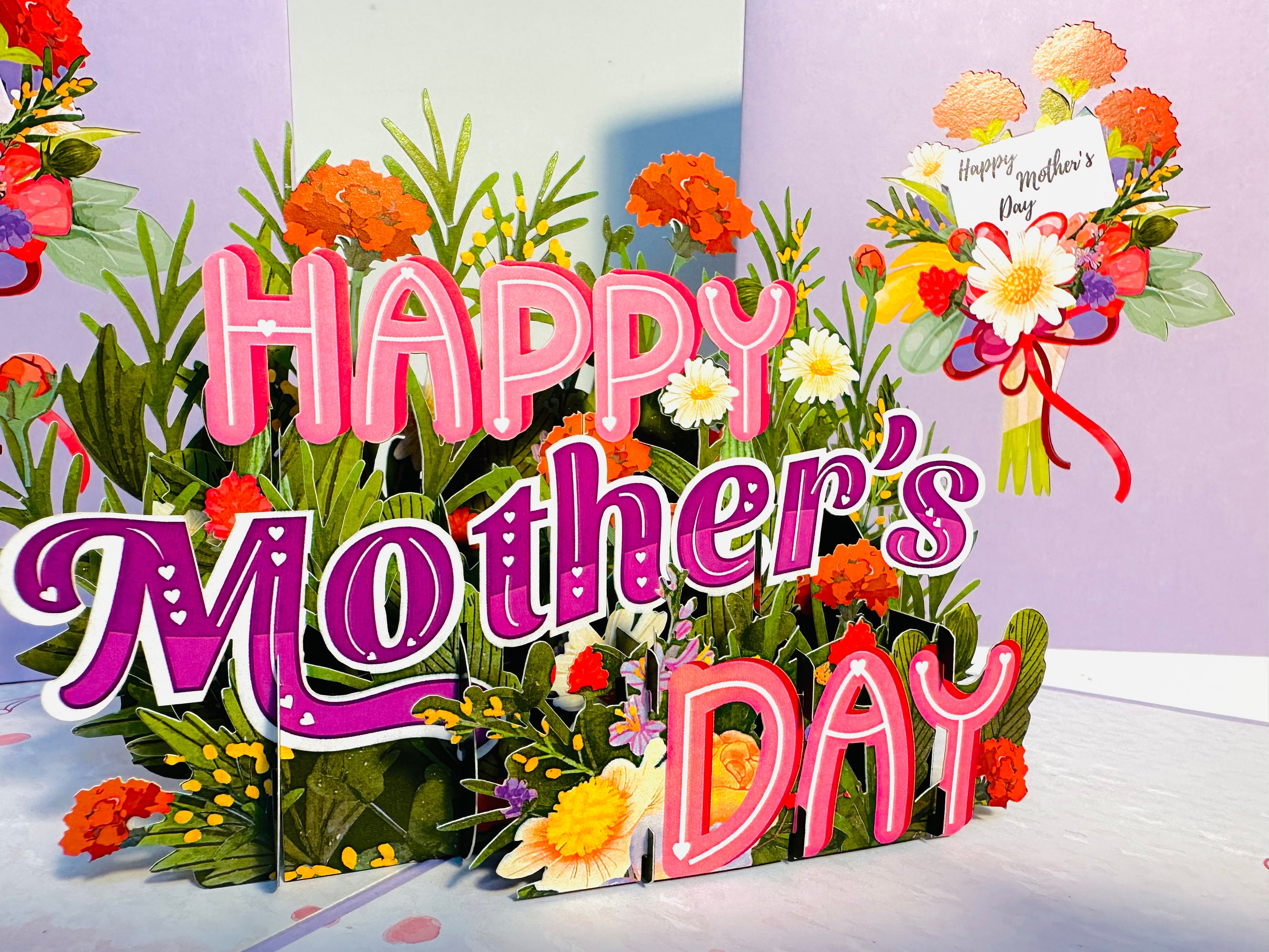 Happy Mother's Day - Purple Spring Flower Garden Origami Pop Cards 3D Pop Up Greeting Card Handmade Gift for Mum Floral Blank Card Australian Made Thank You Thinking of You Mother's Day Paper Art Gift Australian Flowers Celebrate Special Mum
