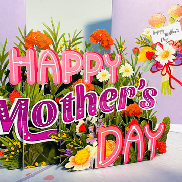 Happy Mother's Day - Purple Spring Flower Garden Origami Pop Cards 3D Pop Up Greeting Card Handmade Gift for Mum Floral Blank Card Australian Made Thank You Thinking of You Mother's Day Paper Art Gift Australian Flowers Celebrate Special Mum