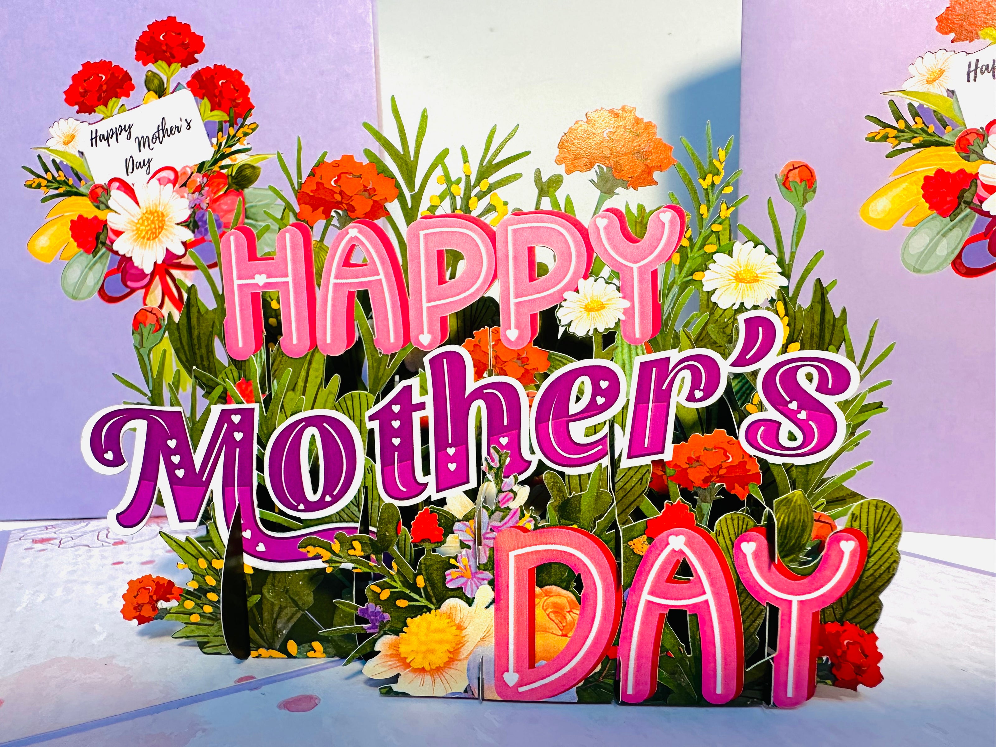 Happy Mother's Day - Purple Spring Flower Garden Origami Pop Cards 3D Pop Up Greeting Card Handmade Gift for Mum Floral Blank Card Australian Made Thank You Thinking of You Mother's Day Paper Art Gift Australian Flowers Celebrate Special Mum