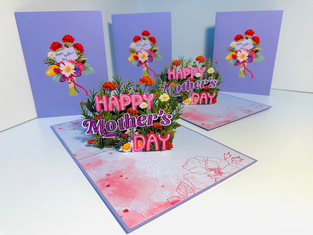 Happy Mother's Day - Purple Spring Flower Garden Origami Pop Cards 3D Pop Up Greeting Card Handmade Gift for Mum Floral Blank Card Australian Made Thank You Thinking of You Mother's Day Paper Art Gift Australian Flowers Celebrate Special Mum
