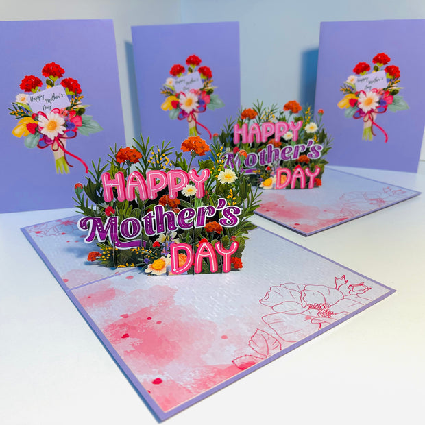 Happy Mother's Day - Purple Spring Flower Garden Origami Pop Cards 3D Pop Up Greeting Card Handmade Gift for Mum Floral Blank Card Australian Made Thank You Thinking of You Mother's Day Paper Art Gift Australian Flowers Celebrate Special Mum