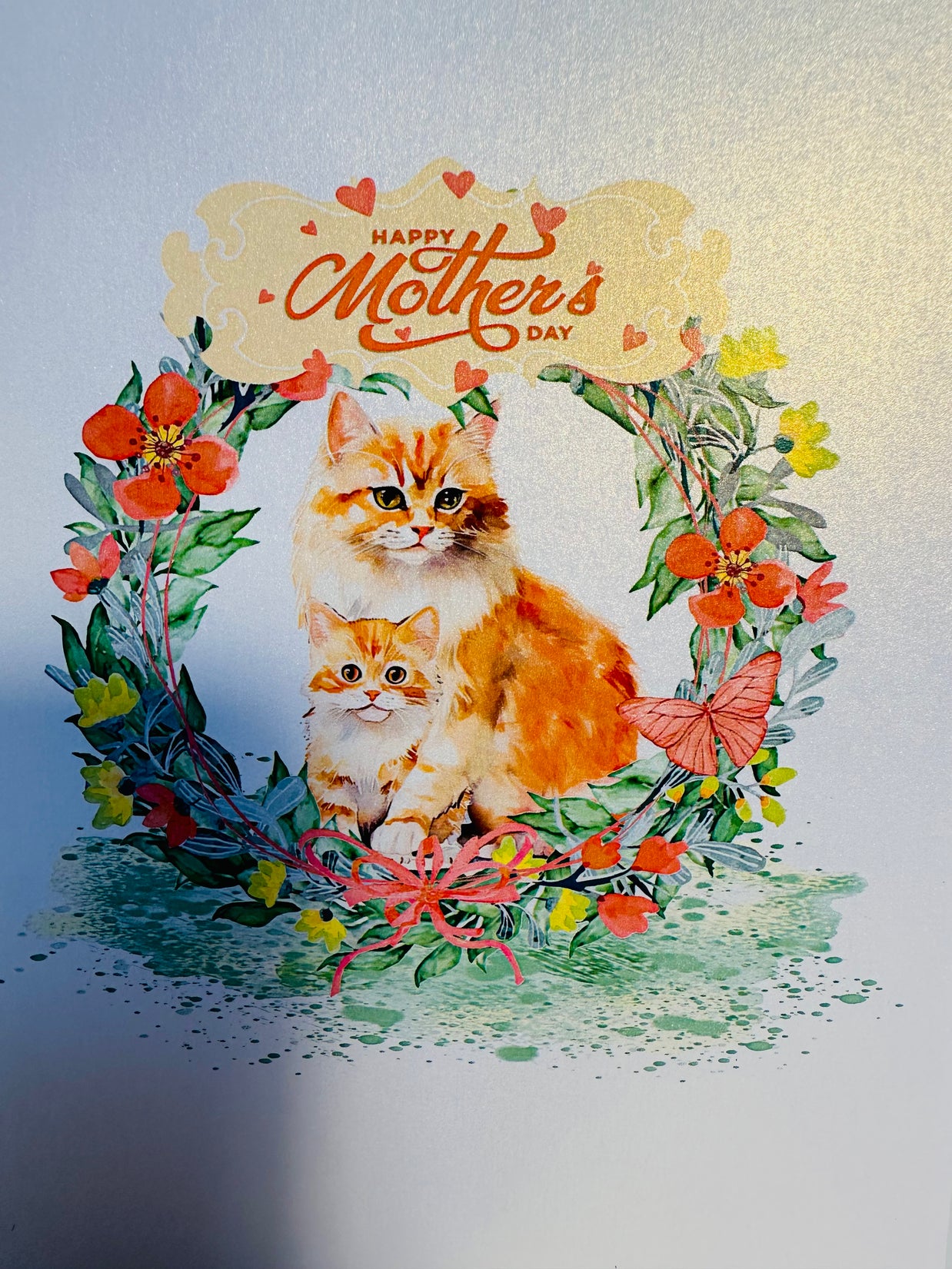 Happy Mother's Day - Mum Cat & Baby Kitten in Floral Wreath Origami Pop Cards 3D Pop Up Greeting Card Handmade Gift for Mum Floral Blank Card Australian Made Thank You Thinking of You Mother's Day Paper Art Gift Australian Flowers Celebrate Special Mum