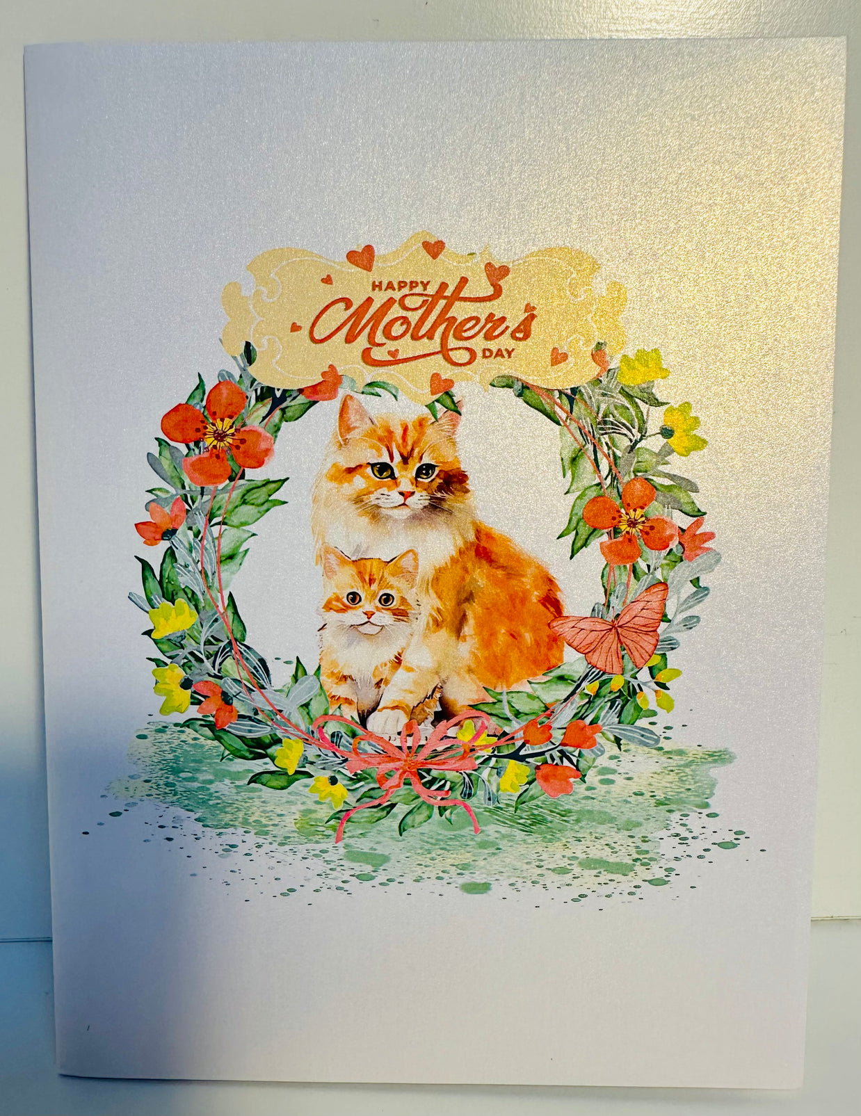 Happy Mother's Day - Mum Cat & Baby Kitten in Floral Wreath Origami Pop Cards 3D Pop Up Greeting Card Handmade Gift for Mum Floral Blank Card Australian Made Thank You Thinking of You Mother's Day Paper Art Gift Australian Flowers Celebrate Special Mum