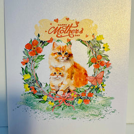 Happy Mother's Day - Mum Cat & Baby Kitten in Floral Wreath Origami Pop Cards 3D Pop Up Greeting Card Handmade Gift for Mum Floral Blank Card Australian Made Thank You Thinking of You Mother's Day Paper Art Gift Australian Flowers Celebrate Special Mum