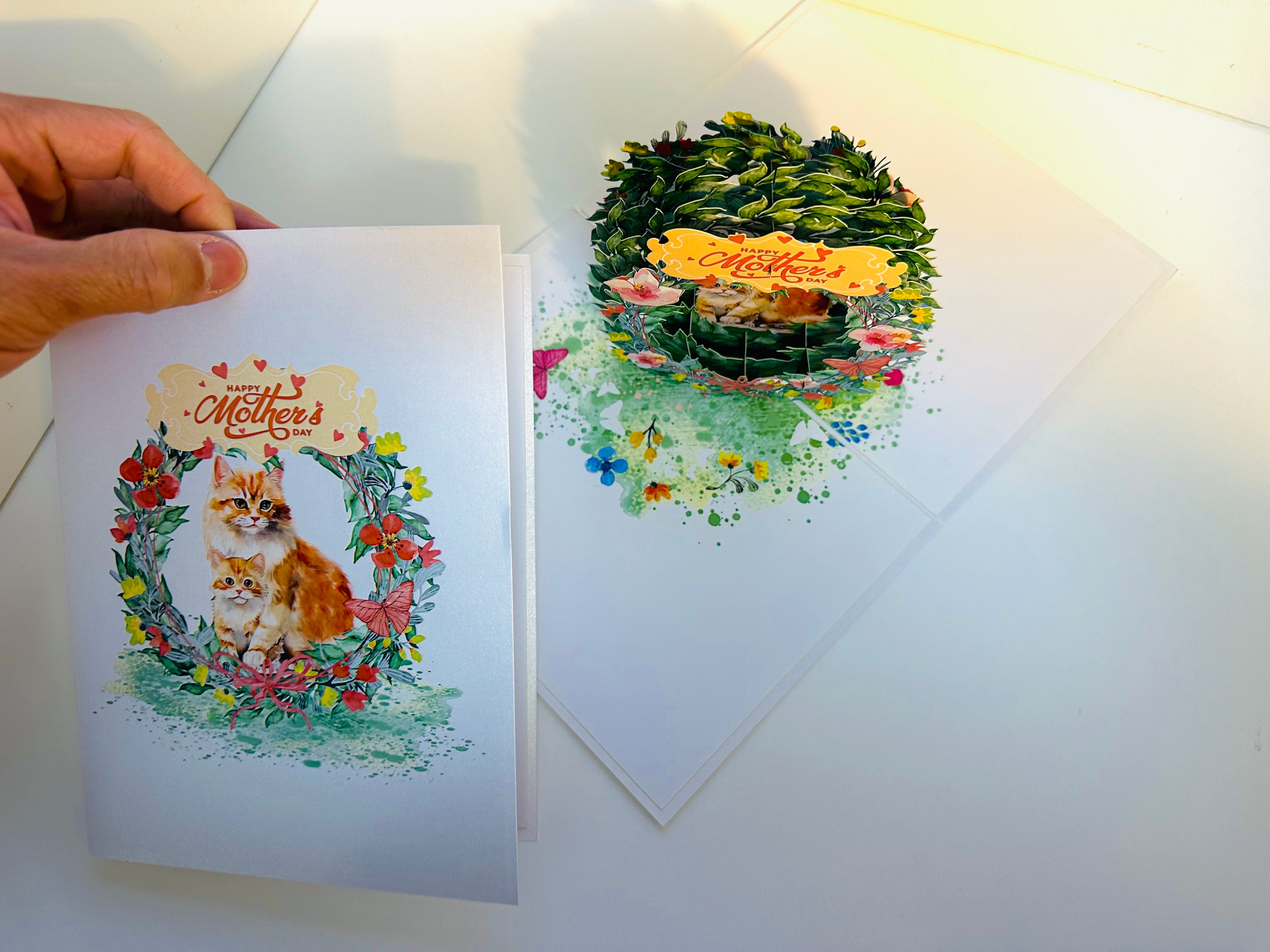 Happy Mother's Day - Mum Cat & Baby Kitten in Floral Wreath Origami Pop Cards 3D Pop Up Greeting Card Handmade Gift for Mum Floral Blank Card Australian Made Thank You Thinking of You Mother's Day Paper Art Gift Australian Flowers Celebrate Special Mum
