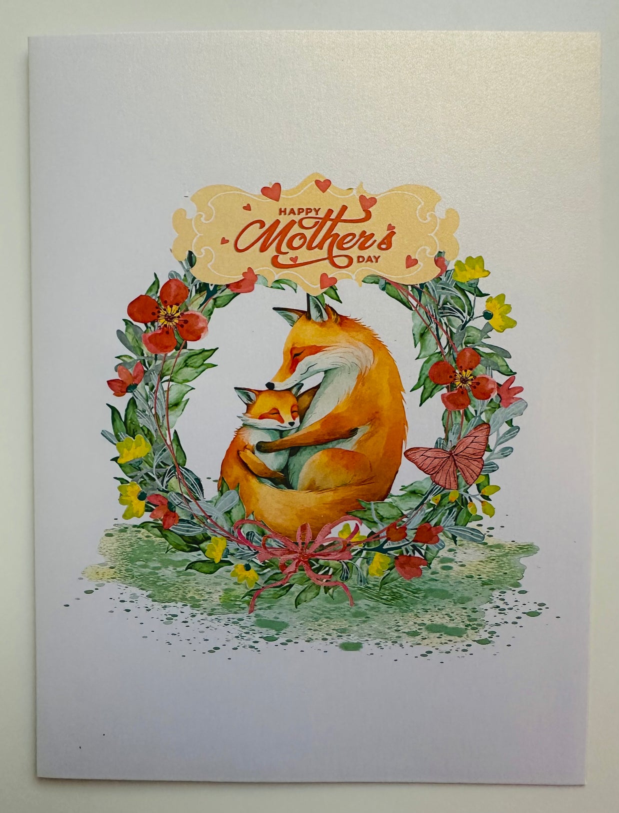Happy Mother's Day - Sweet Mum & Baby Fox in Floral Wreath Origami Pop Cards 3D Pop Up Greeting Card Handmade Gift for Mum Floral Blank Card Australian Made Thank You Thinking of You Mother's Day Paper Art Gift Australian Flowers Celebrate Special Mum