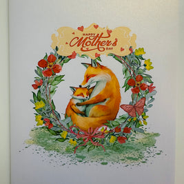 Happy Mother's Day - Sweet Mum & Baby Fox in Floral Wreath Origami Pop Cards 3D Pop Up Greeting Card Handmade Gift for Mum Floral Blank Card Australian Made Thank You Thinking of You Mother's Day Paper Art Gift Australian Flowers Celebrate Special Mum