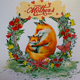Happy Mother's Day - Sweet Mum & Baby Fox in Floral Wreath Origami Pop Cards 3D Pop Up Greeting Card Handmade Gift for Mum Floral Blank Card Australian Made Thank You Thinking of You Mother's Day Paper Art Gift Australian Flowers Celebrate Special Mum