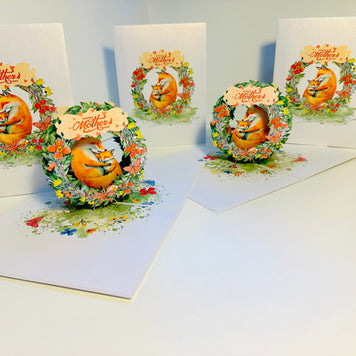Happy Mother's Day - Sweet Mum & Baby Fox in Floral Wreath Origami Pop Cards 3D Pop Up Greeting Card Handmade Gift for Mum Floral Blank Card Australian Made Thank You Thinking of You Mother's Day Paper Art Gift Australian Flowers Celebrate Special Mum