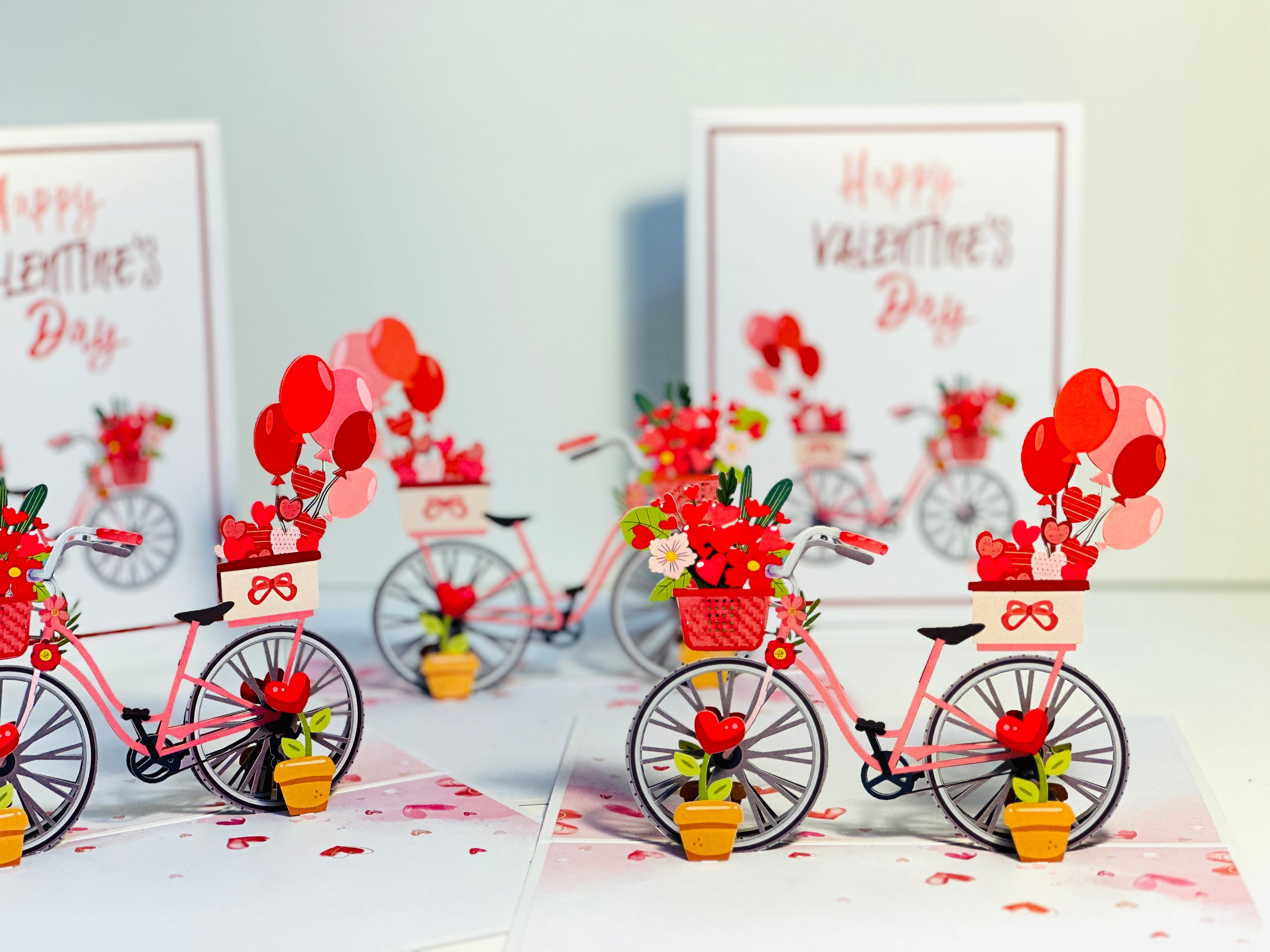 Happy Valentine's Day - Featuring a Delightful Bicycle 3D POP UP GREETING CARD - Created by Origami Pop Cards Australian Design & Handmade 3D Pop Up Magical Paper Cards, Handmade Pop Up Cards Happy Valentine's Day Celebrate Love Heart Fell and Romantic