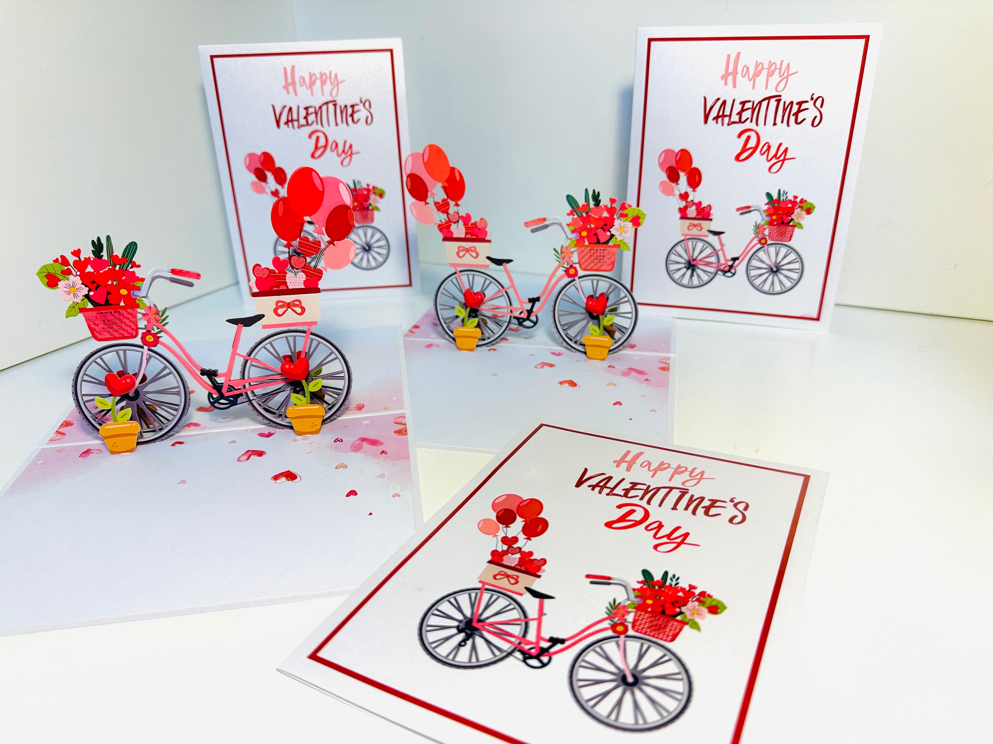 Happy Valentine's Day - Featuring a Delightful Bicycle 3D POP UP GREETING CARD - Created by Origami Pop Cards Australian Design & Handmade 3D Pop Up Magical Paper Cards, Handmade Pop Up Cards Happy Valentine's Day Celebrate Love Heart Fell and Romantic