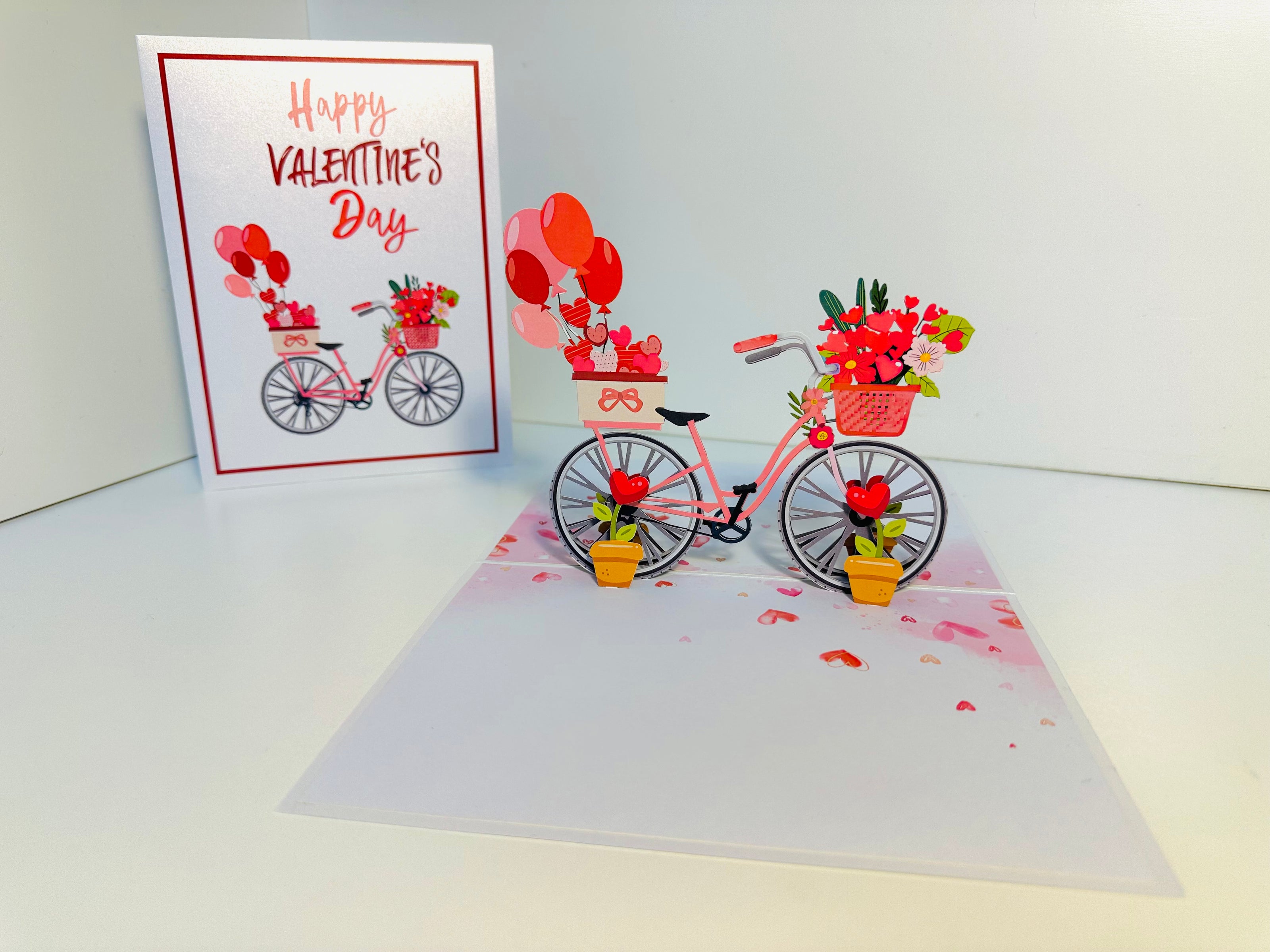 Happy Valentine's Day - Featuring a Delightful Bicycle 3D POP UP GREETING CARD - Created by Origami Pop Cards Australian Design & Handmade 3D Pop Up Magical Paper Cards, Handmade Pop Up Cards Happy Valentine's Day Celebrate Love Heart Fell and Romantic