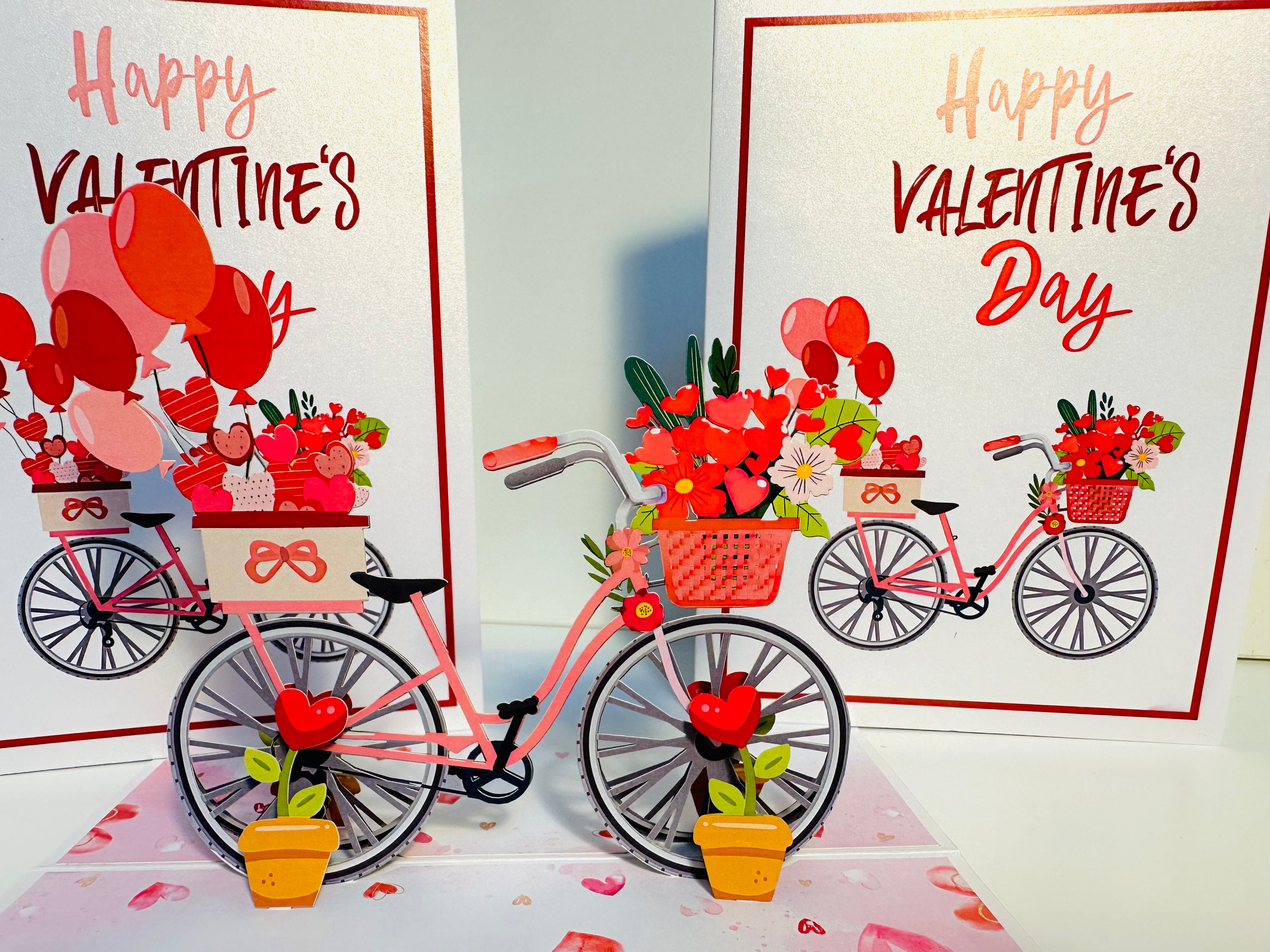 Happy Valentine's Day - Featuring a Delightful Bicycle 3D POP UP GREETING CARD - Created by Origami Pop Cards Australian Design & Handmade 3D Pop Up Magical Paper Cards, Handmade Pop Up Cards Happy Valentine's Day Celebrate Love Heart Fell and Romantic