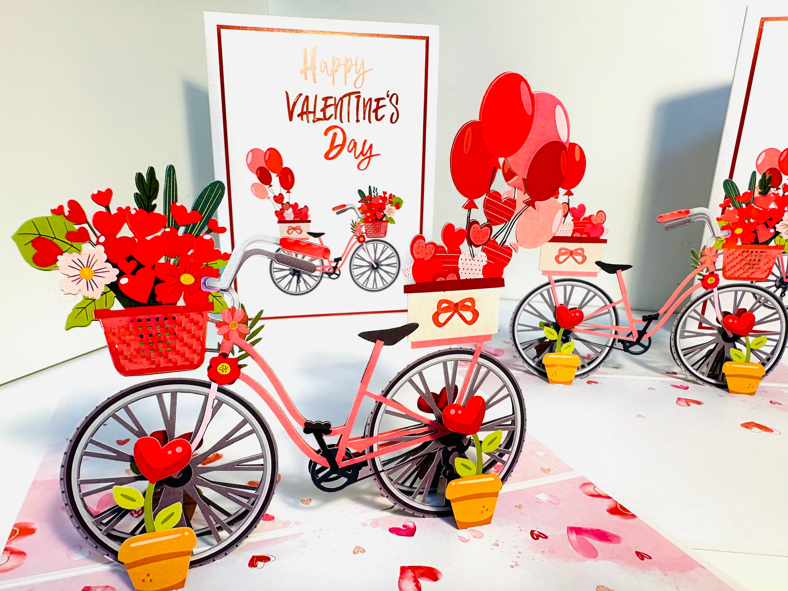 Happy Valentine's Day - Featuring a Delightful Bicycle 3D POP UP GREETING CARD - Created by Origami Pop Cards Australian Design & Handmade 3D Pop Up Magical Paper Cards, Handmade Pop Up Cards Happy Valentine's Day Celebrate Love Heart Fell and Romantic