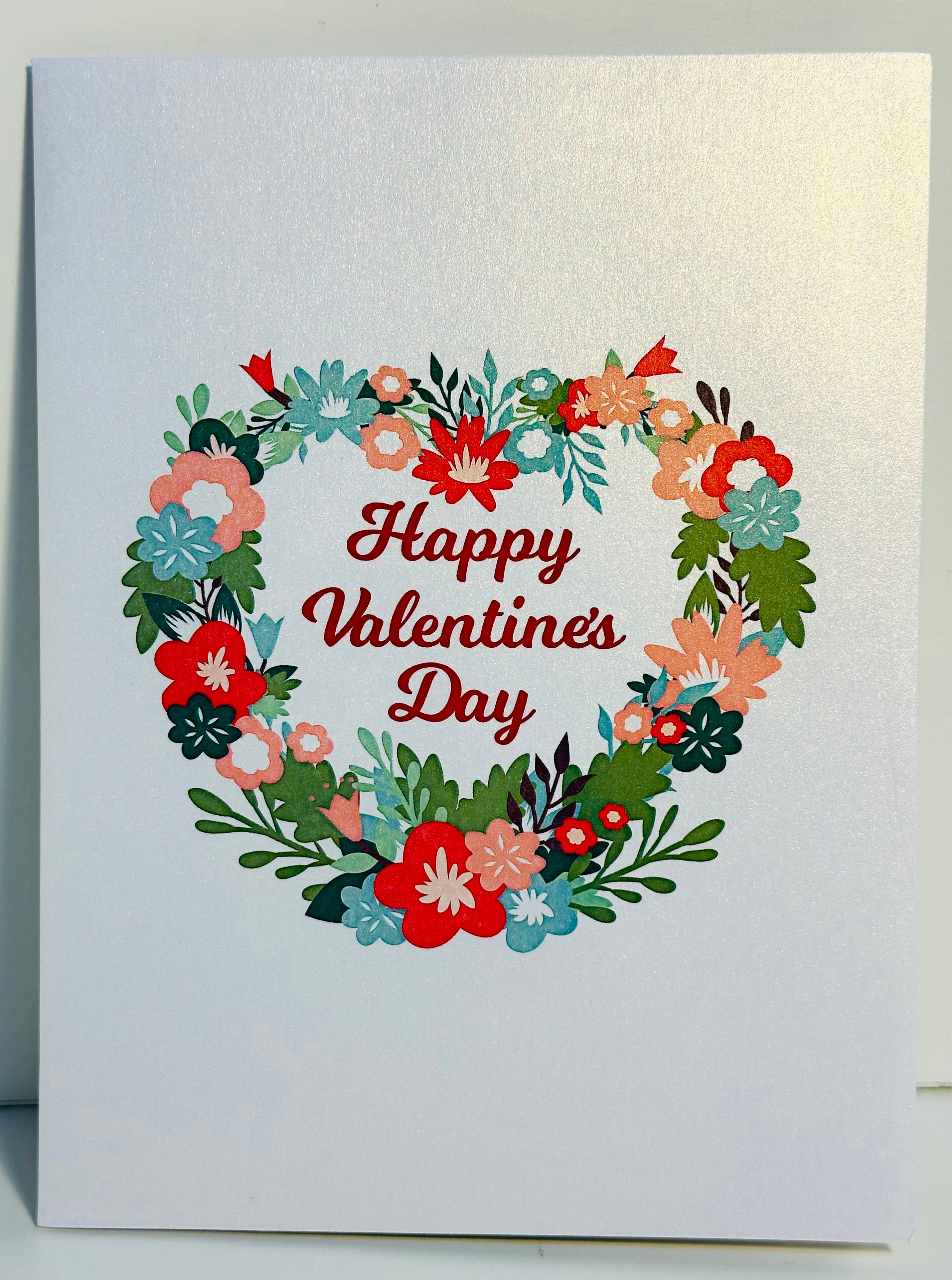 Happy Valentine's Day - Floral Love Heart Wreath 3D POP UP GREETING CARD - Created by Origami Pop Cards Australian Design & Handmade 3D Pop Up Magical Paper Cards, Handmade Pop Up Cards Happy Valentine's Day Celebrate Love Heart Fell and Romantic