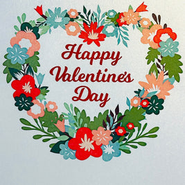 Happy Valentine's Day - Floral Love Heart Wreath 3D POP UP GREETING CARD - Created by Origami Pop Cards Australian Design & Handmade 3D Pop Up Magical Paper Cards, Handmade Pop Up Cards Happy Valentine's Day Celebrate Love Heart Fell and Romantic