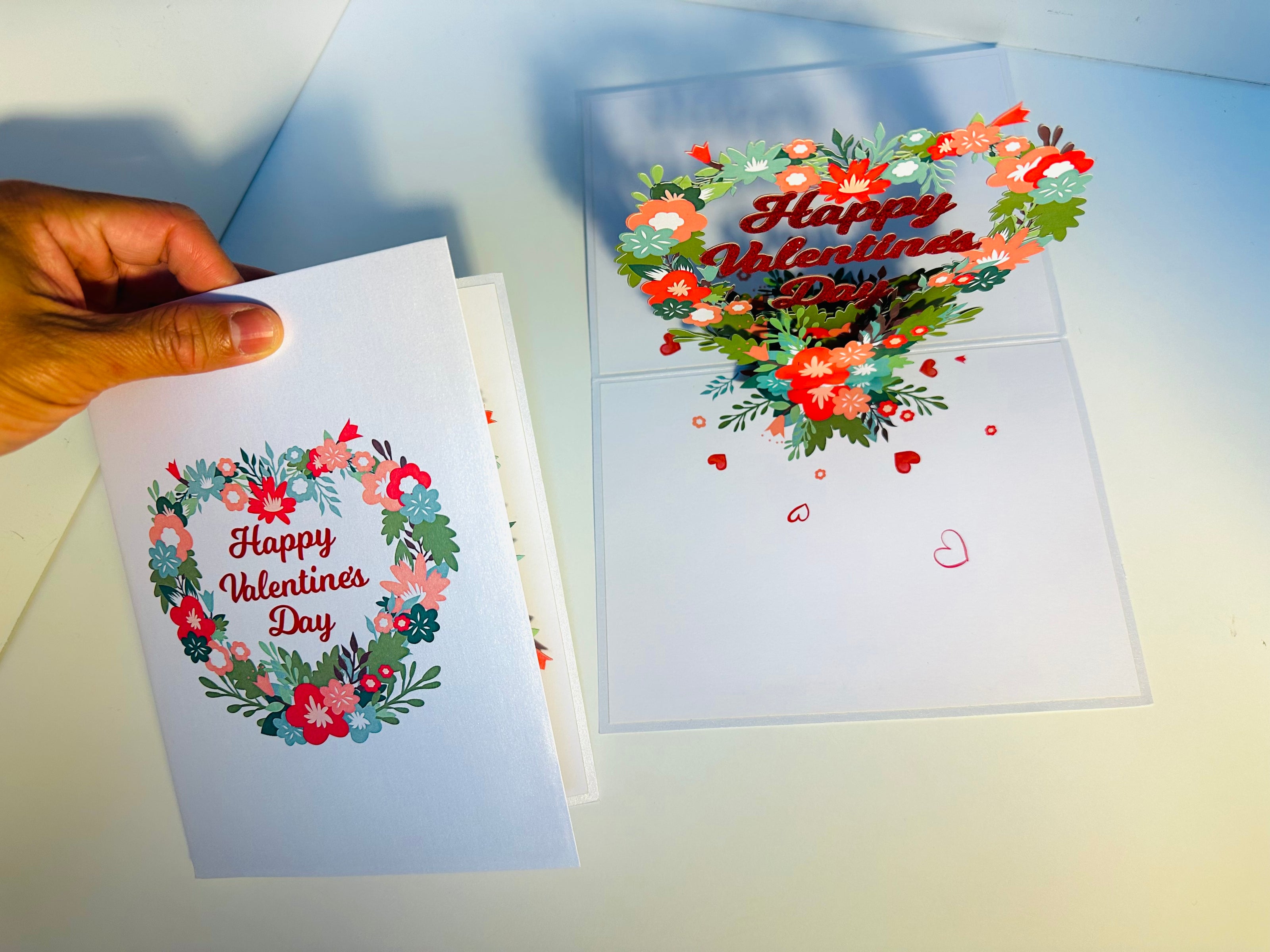 Happy Valentine's Day - Floral Love Heart Wreath 3D POP UP GREETING CARD - Created by Origami Pop Cards Australian Design & Handmade 3D Pop Up Magical Paper Cards, Handmade Pop Up Cards Happy Valentine's Day Celebrate Love Heart Fell and Romantic