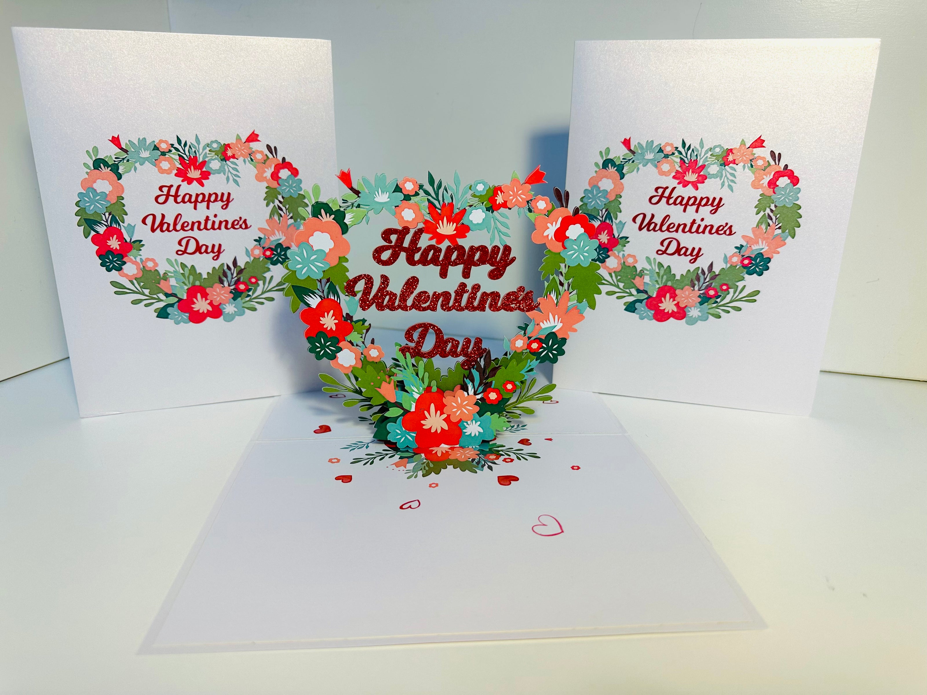 Happy Valentine's Day - Floral Love Heart Wreath 3D POP UP GREETING CARD - Created by Origami Pop Cards Australian Design & Handmade 3D Pop Up Magical Paper Cards, Handmade Pop Up Cards Happy Valentine's Day Celebrate Love Heart Fell and Romantic