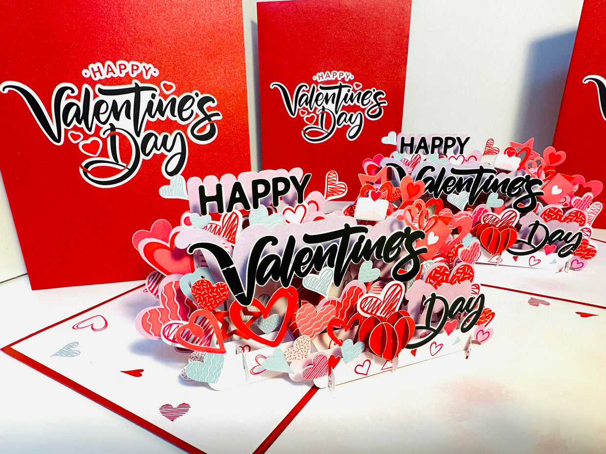 Happy Valentine's Day - Love Heart Garden Stake 3D POP UP GREETING CARD - Created by Origami Pop Cards Australian Design & Handmade 3D Pop Up Magical Paper Cards, Handmade Pop Up Cards Happy Valentine's Day Celebrate Love Heart Fell and Romantic