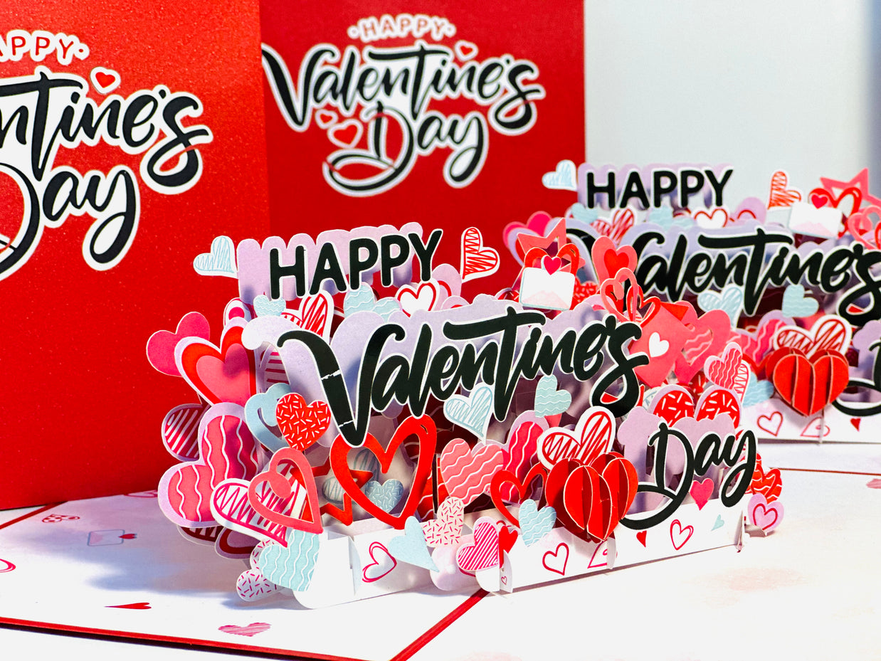 Happy Valentine's Day - Love Heart Garden Stake 3D POP UP GREETING CARD - Created by Origami Pop Cards Australian Design & Handmade 3D Pop Up Magical Paper Cards, Handmade Pop Up Cards Happy Valentine's Day Celebrate Love Heart Fell and Romantic