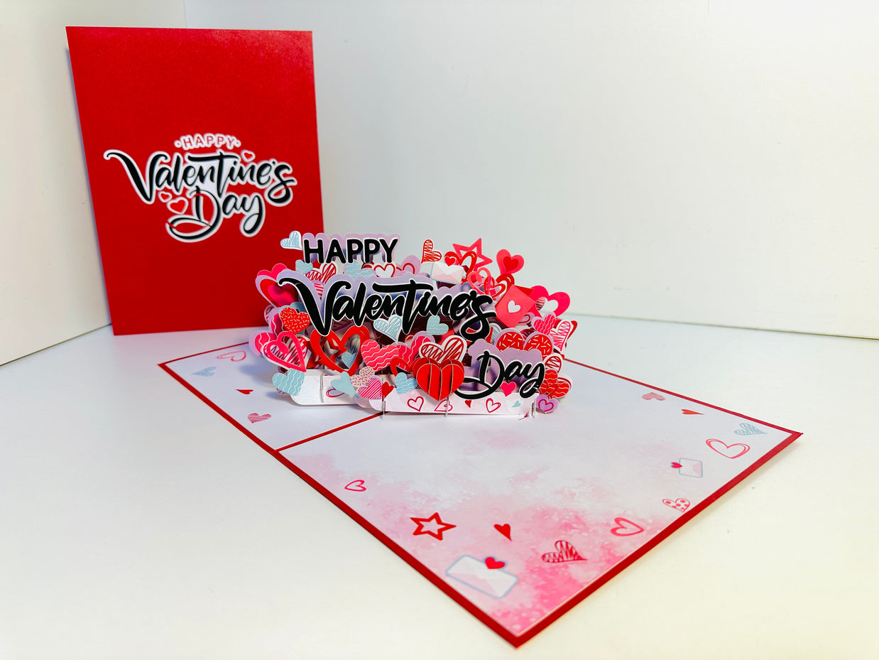 Happy Valentine's Day - Love Heart Garden Stake 3D POP UP GREETING CARD - Created by Origami Pop Cards Australian Design & Handmade 3D Pop Up Magical Paper Cards, Handmade Pop Up Cards Happy Valentine's Day Celebrate Love Heart Fell and Romantic