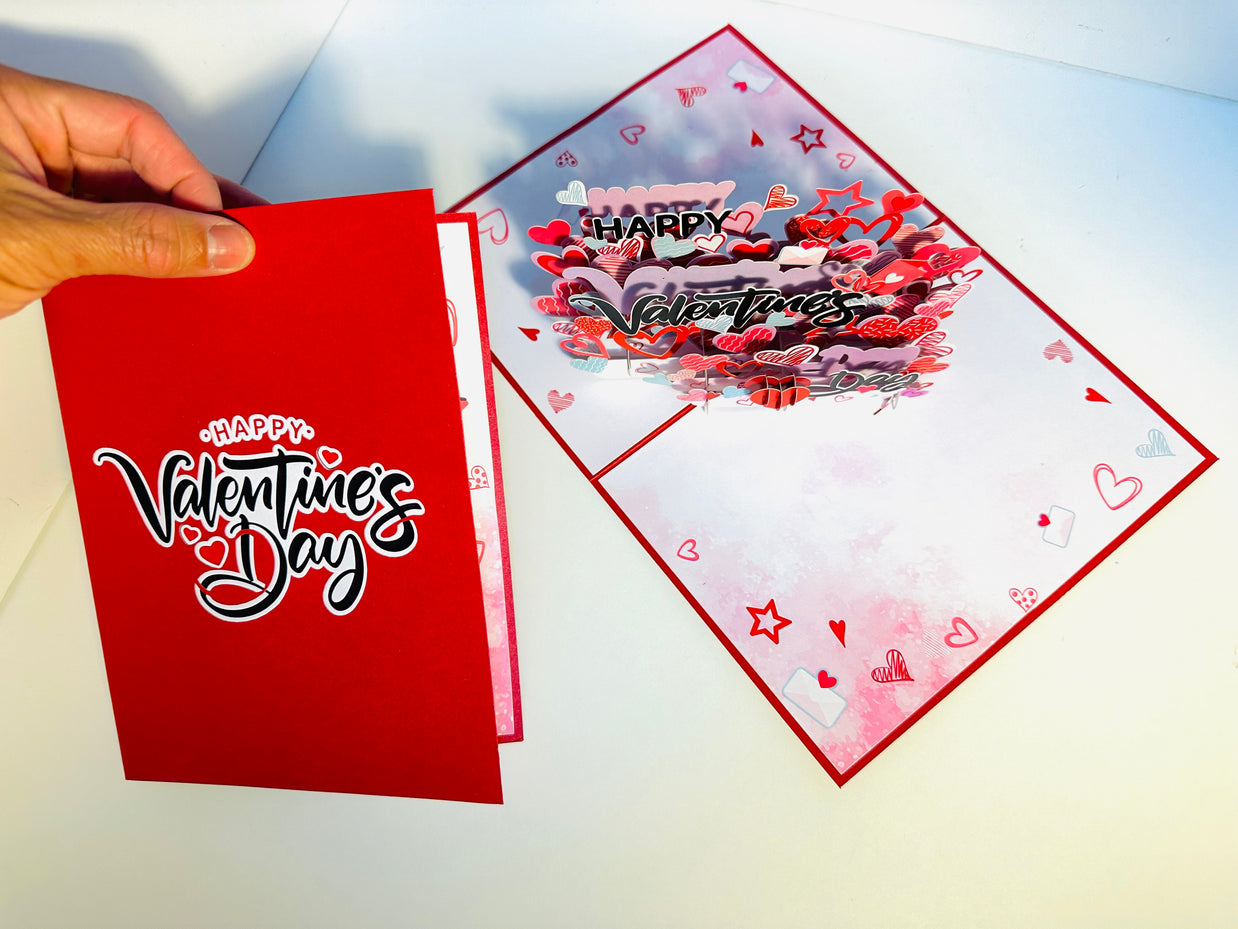 Happy Valentine's Day - Love Heart Garden Stake 3D POP UP GREETING CARD - Created by Origami Pop Cards Australian Design & Handmade 3D Pop Up Magical Paper Cards, Handmade Pop Up Cards Happy Valentine's Day Celebrate Love Heart Fell and Romantic
