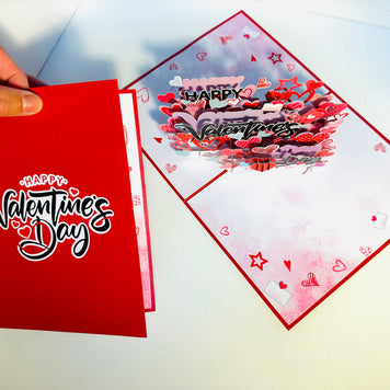 Happy Valentine's Day - Love Heart Garden Stake 3D POP UP GREETING CARD - Created by Origami Pop Cards Australian Design & Handmade 3D Pop Up Magical Paper Cards, Handmade Pop Up Cards Happy Valentine's Day Celebrate Love Heart Fell and Romantic