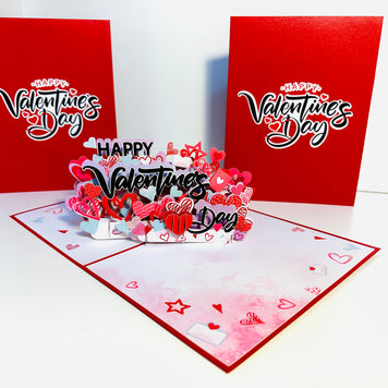 Happy Valentine's Day - Love Heart Garden Stake 3D POP UP GREETING CARD - Created by Origami Pop Cards Australian Design & Handmade 3D Pop Up Magical Paper Cards, Handmade Pop Up Cards Happy Valentine's Day Celebrate Love Heart Fell and Romantic