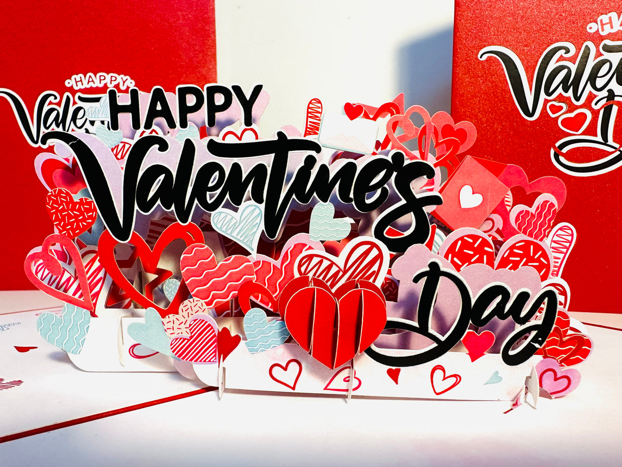 Happy Valentine's Day - Love Heart Garden Stake 3D POP UP GREETING CARD - Created by Origami Pop Cards Australian Design & Handmade 3D Pop Up Magical Paper Cards, Handmade Pop Up Cards Happy Valentine's Day Celebrate Love Heart Fell and Romantic
