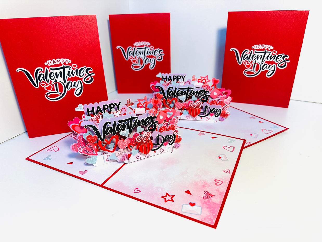 Happy Valentine's Day - Love Heart Garden Stake 3D POP UP GREETING CARD - Created by Origami Pop Cards Australian Design & Handmade 3D Pop Up Magical Paper Cards, Handmade Pop Up Cards Happy Valentine's Day Celebrate Love Heart Fell and Romantic