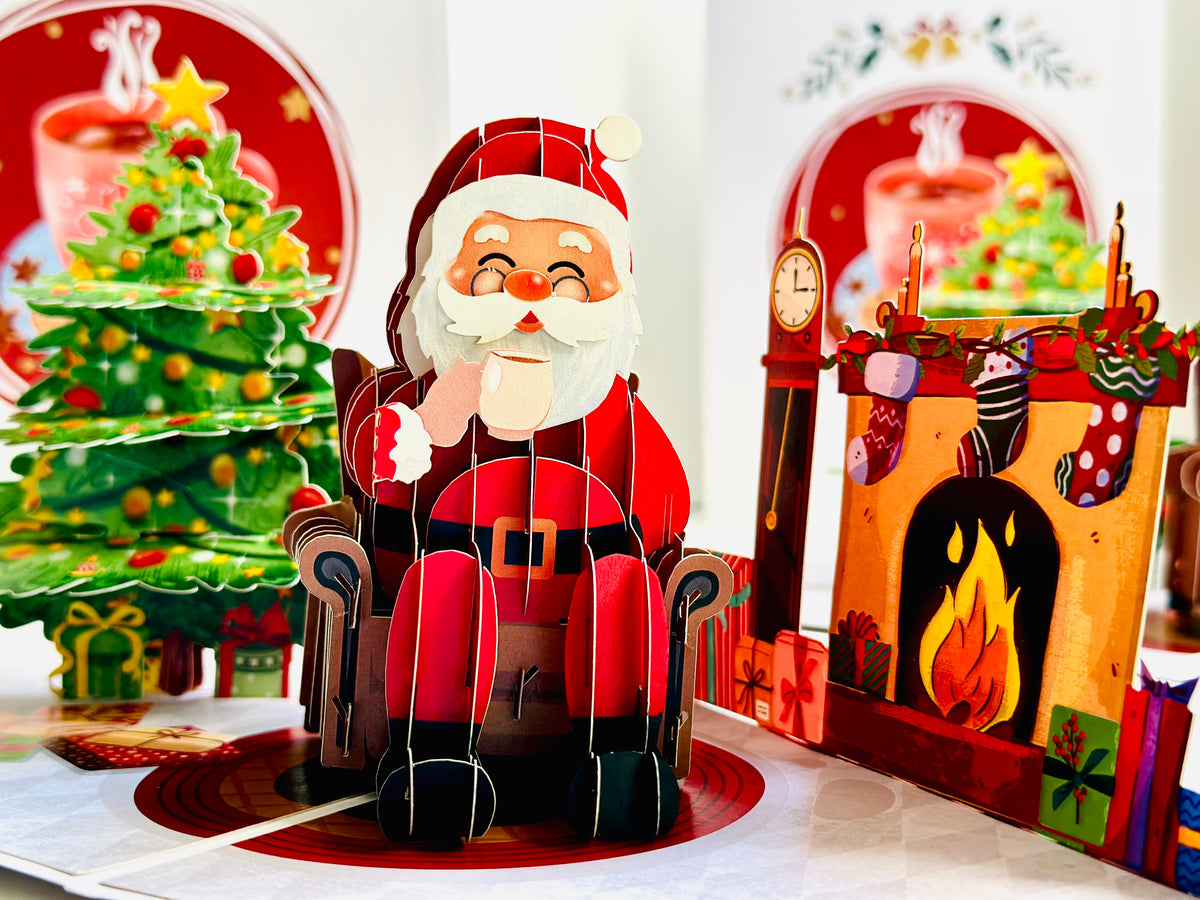 Have a CUPPA Tea or Coffee with Santa Claus Origami Pop Cards 3D Pop Up Greeting Card Merry Christmas Thank You Handmade Best Wishes Blank Card Gift Happy Holidays Celebrate the Special Day Moment with Family and Friends