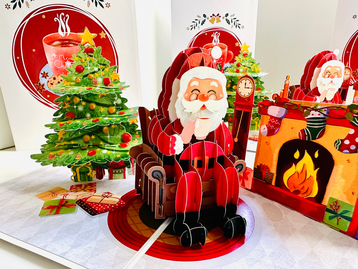 Have a CUPPA Tea or Coffee with Santa Claus Origami Pop Cards 3D Pop Up Greeting Card Merry Christmas Thank You Handmade Best Wishes Blank Card Gift Happy Holidays Celebrate the Special Day Moment with Family and Friends