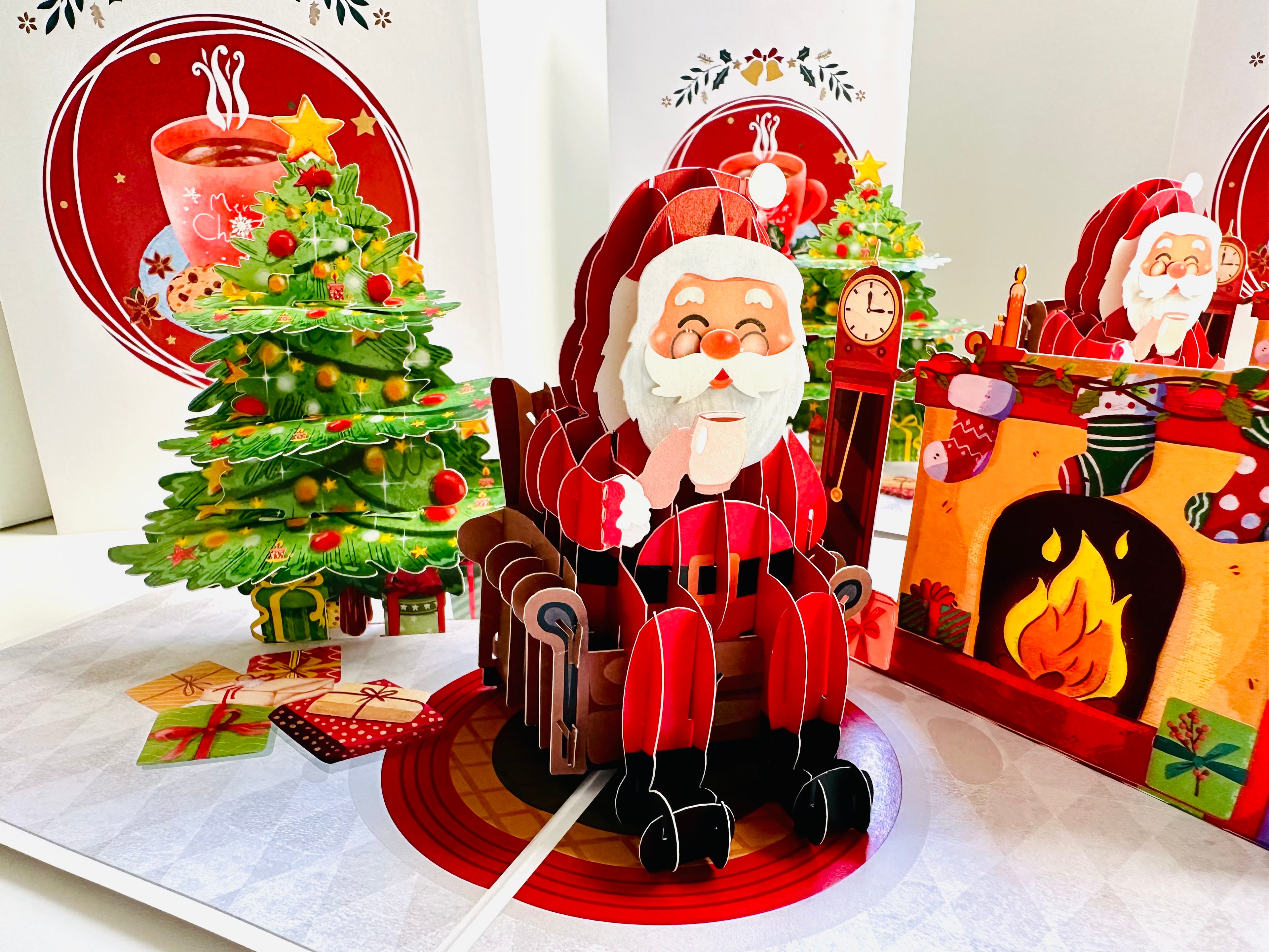 Have a CUPPA Tea or Coffee with Santa Claus Origami Pop Cards 3D Pop Up Greeting Card Merry Christmas Thank You Handmade Best Wishes Blank Card Gift Happy Holidays Celebrate the Special Day Moment with Family and Friends