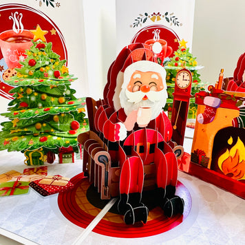 Have a CUPPA Tea or Coffee with Santa Claus Origami Pop Cards 3D Pop Up Greeting Card Merry Christmas Thank You Handmade Best Wishes Blank Card Gift Happy Holidays Celebrate the Special Day Moment with Family and Friends