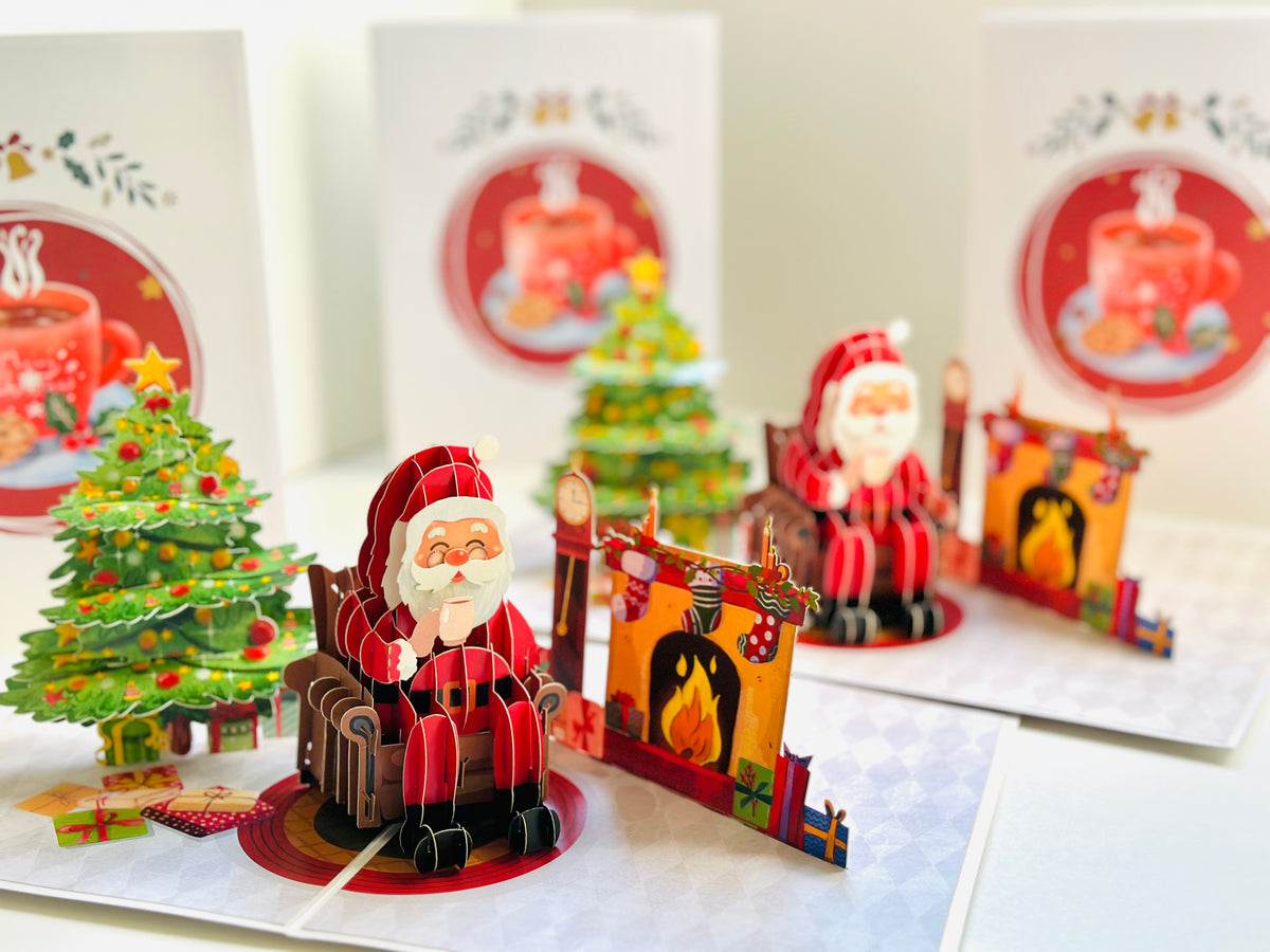 Have a CUPPA Tea or Coffee with Santa Claus Origami Pop Cards 3D Pop Up Greeting Card Merry Christmas Thank You Handmade Best Wishes Blank Card Gift Happy Holidays Celebrate the Special Day Moment with Family and Friends