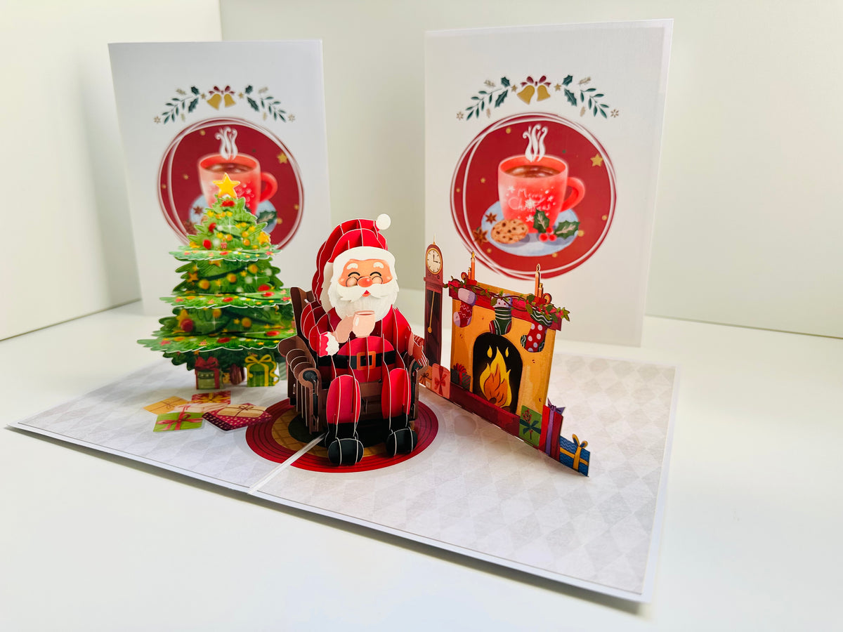 Have a CUPPA Tea or Coffee with Santa Claus Origami Pop Cards 3D Pop Up Greeting Card Merry Christmas Thank You Handmade Best Wishes Blank Card Gift Happy Holidays Celebrate the Special Day Moment with Family and Friends