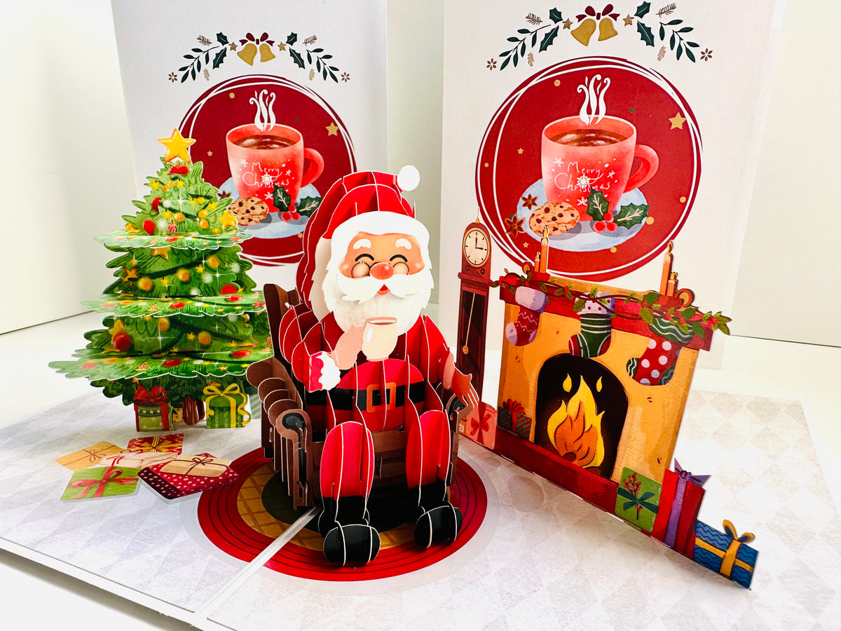 Have a CUPPA Tea or Coffee with Santa Claus Origami Pop Cards 3D Pop Up Greeting Card Merry Christmas Thank You Handmade Best Wishes Blank Card Gift Happy Holidays Celebrate the Special Day Moment with Family and Friends