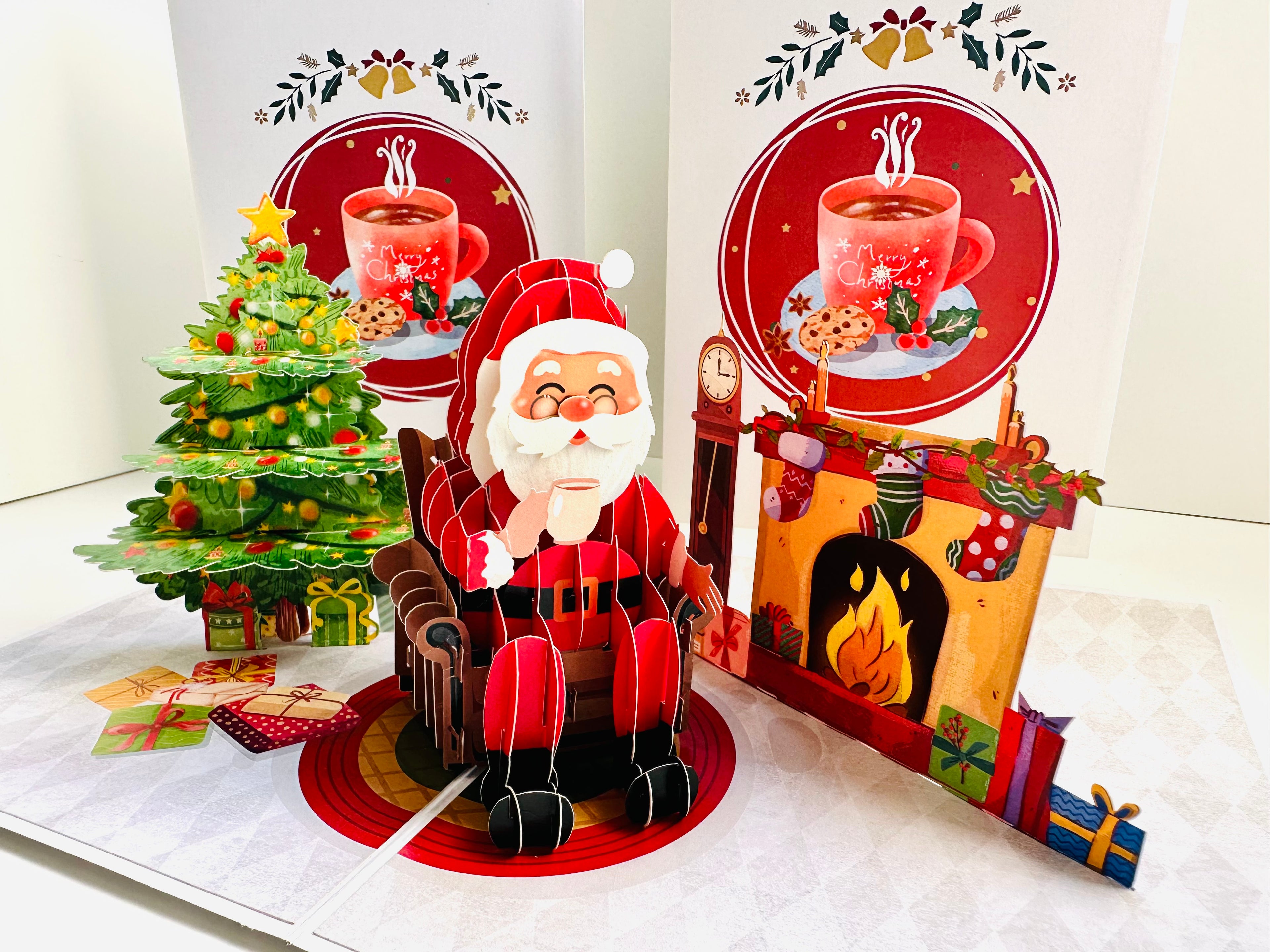 Have a CUPPA Tea or Coffee with Santa Claus Origami Pop Cards 3D Pop Up Greeting Card Merry Christmas Thank You Handmade Best Wishes Blank Card Gift Happy Holidays Celebrate the Special Day Moment with Family and Friends