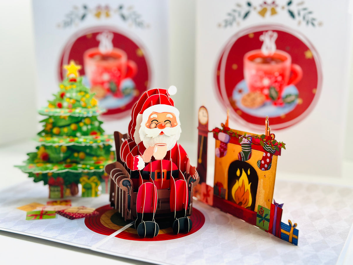 Have a CUPPA Tea or Coffee with Santa Claus Origami Pop Cards 3D Pop Up Greeting Card Merry Christmas Thank You Handmade Best Wishes Blank Card Gift Happy Holidays Celebrate the Special Day Moment with Family and Friends