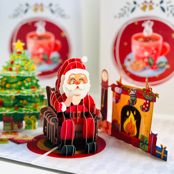 Have a CUPPA Tea or Coffee with Santa Claus Origami Pop Cards 3D Pop Up Greeting Card Merry Christmas Thank You Handmade Best Wishes Blank Card Gift Happy Holidays Celebrate the Special Day Moment with Family and Friends