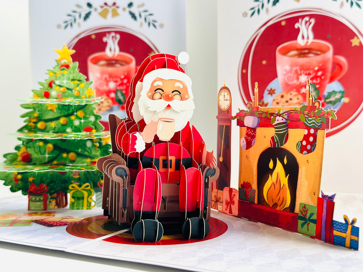 Have a CUPPA Tea or Coffee with Santa Claus Origami Pop Cards 3D Pop Up Greeting Card Merry Christmas Thank You Handmade Best Wishes Blank Card Gift Happy Holidays Celebrate the Special Day Moment with Family and Friends