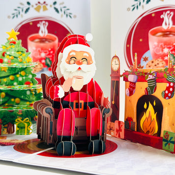 Have a CUPPA Tea or Coffee with Santa Claus Origami Pop Cards 3D Pop Up Greeting Card Merry Christmas Thank You Handmade Best Wishes Blank Card Gift Happy Holidays Celebrate the Special Day Moment with Family and Friends