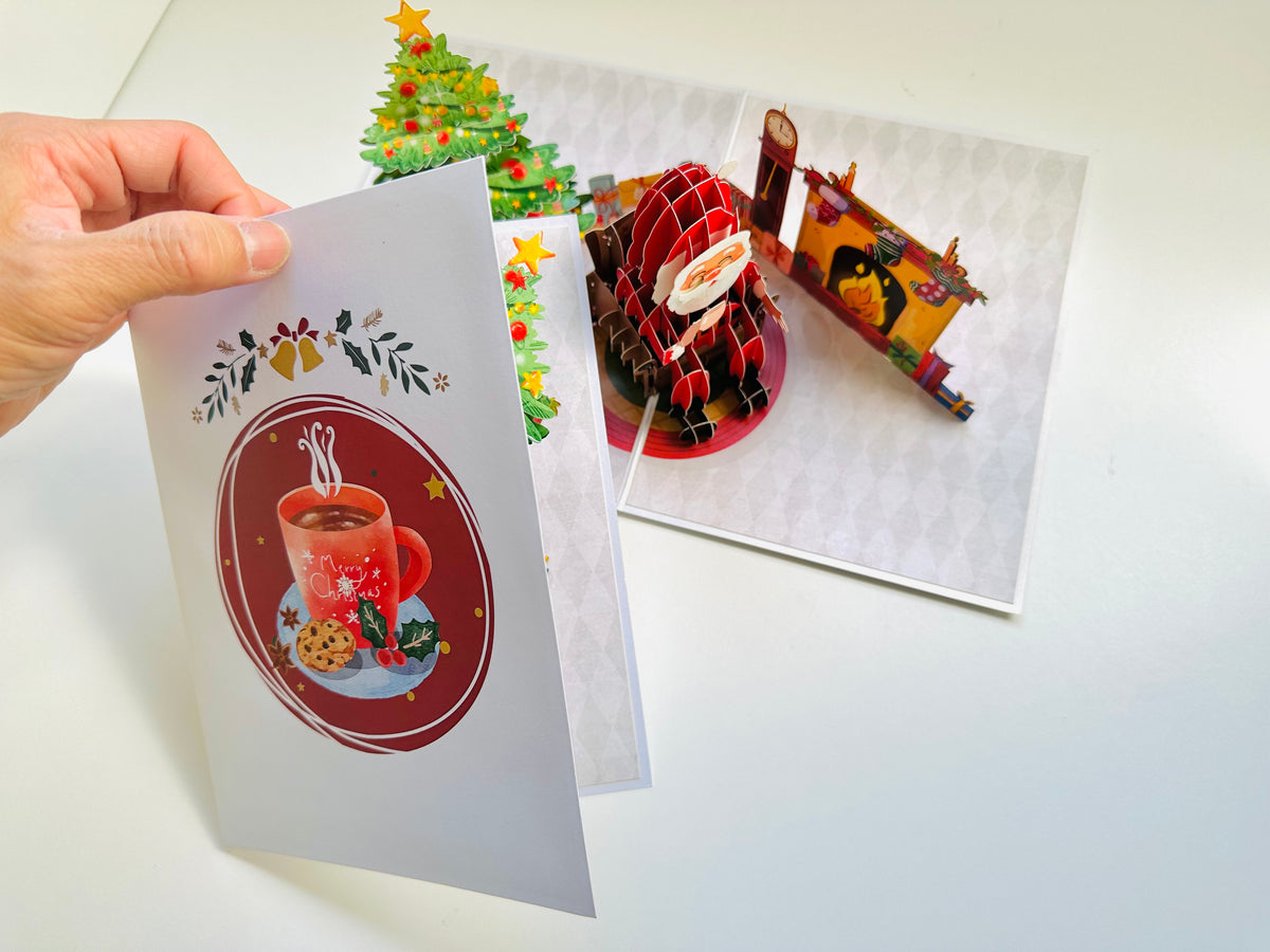 Have a CUPPA Tea or Coffee with Santa Claus Origami Pop Cards 3D Pop Up Greeting Card Merry Christmas Thank You Handmade Best Wishes Blank Card Gift Happy Holidays Celebrate the Special Day Moment with Family and Friends