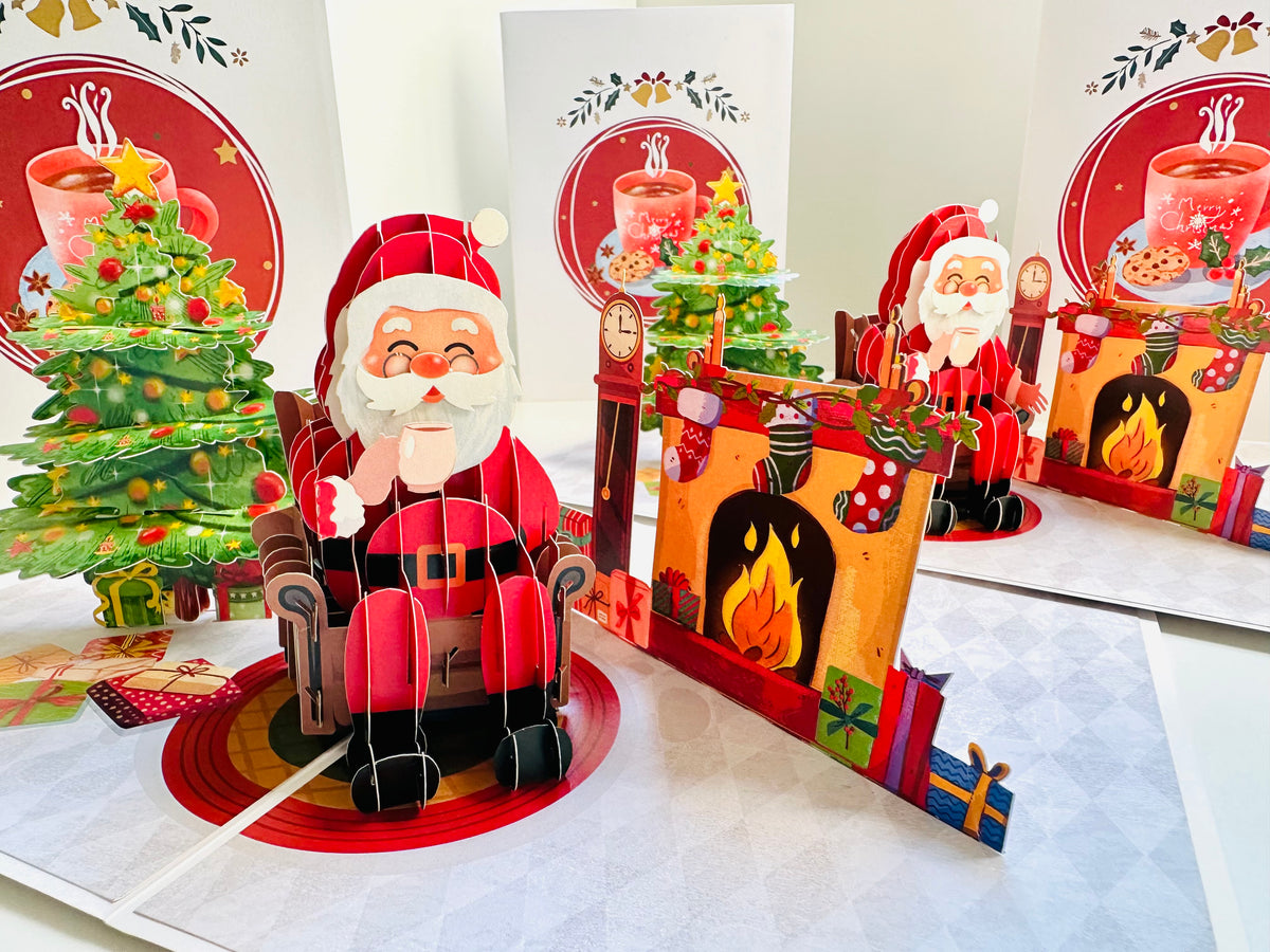 Have a CUPPA Tea or Coffee with Santa Claus Origami Pop Cards 3D Pop Up Greeting Card Merry Christmas Thank You Handmade Best Wishes Blank Card Gift Happy Holidays Celebrate the Special Day Moment with Family and Friends