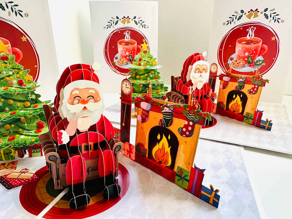 Have a CUPPA Tea or Coffee with Santa Claus Origami Pop Cards 3D Pop Up Greeting Card Merry Christmas Thank You Handmade Best Wishes Blank Card Gift Happy Holidays Celebrate the Special Day Moment with Family and Friends