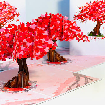 Hot Pink Love Heart Cherry Blossom Tree 3D POP UP GREETING CARD - Created by Origami Pop Cards Australian Design & Handmade 3D Pop Up Magical Paper Cards, Handmade Pop Up Cards Happy Valentine's Day Celebrate Love Heart Fell and Romantic