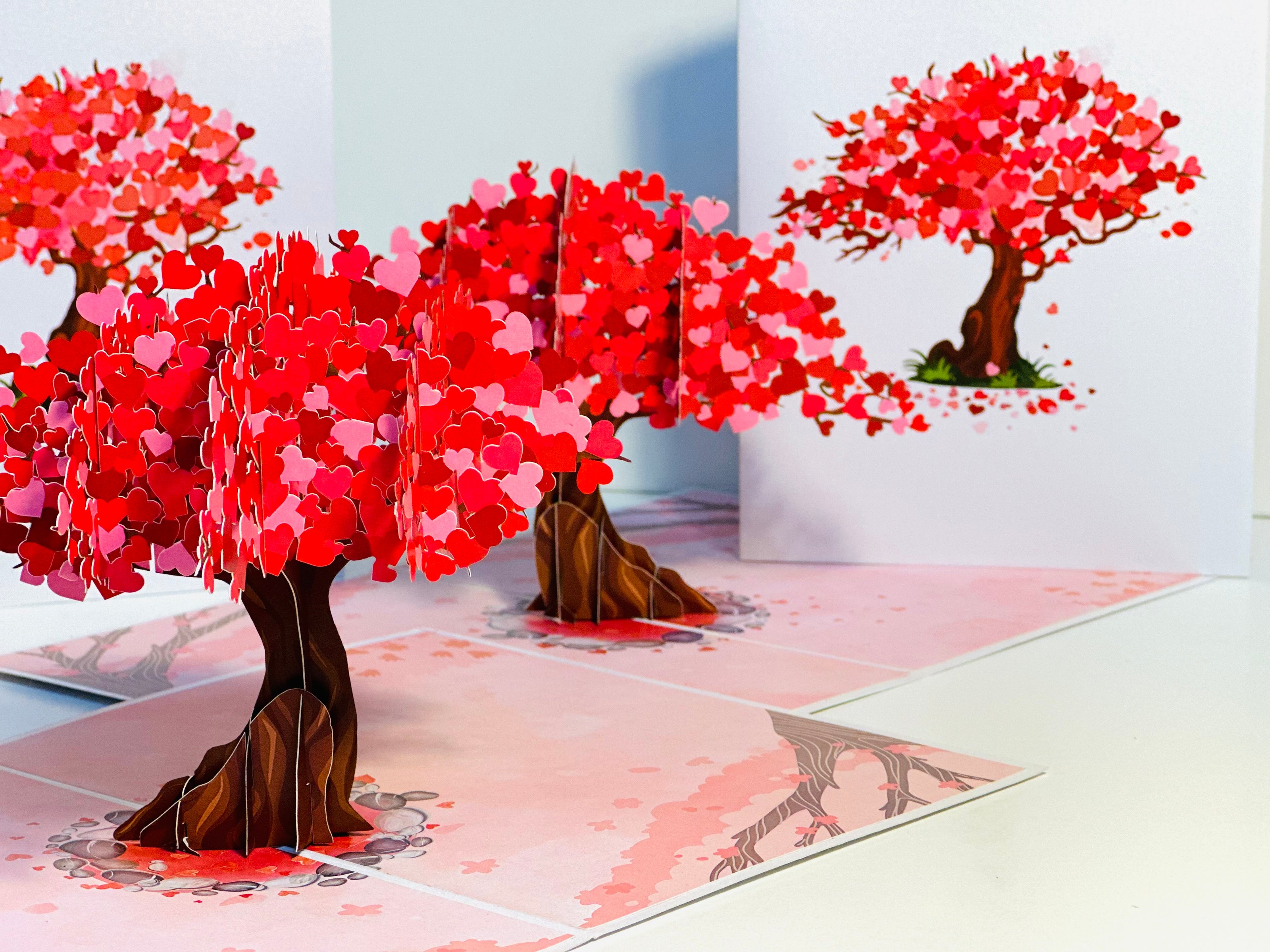 Hot Pink Love Heart Cherry Blossom Tree 3D POP UP GREETING CARD - Created by Origami Pop Cards Australian Design & Handmade 3D Pop Up Magical Paper Cards, Handmade Pop Up Cards Happy Valentine's Day Celebrate Love Heart Fell and Romantic
