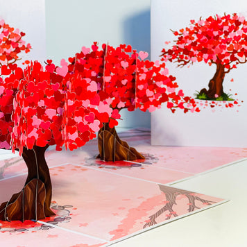 Hot Pink Love Heart Cherry Blossom Tree 3D POP UP GREETING CARD - Created by Origami Pop Cards Australian Design & Handmade 3D Pop Up Magical Paper Cards, Handmade Pop Up Cards Happy Valentine's Day Celebrate Love Heart Fell and Romantic
