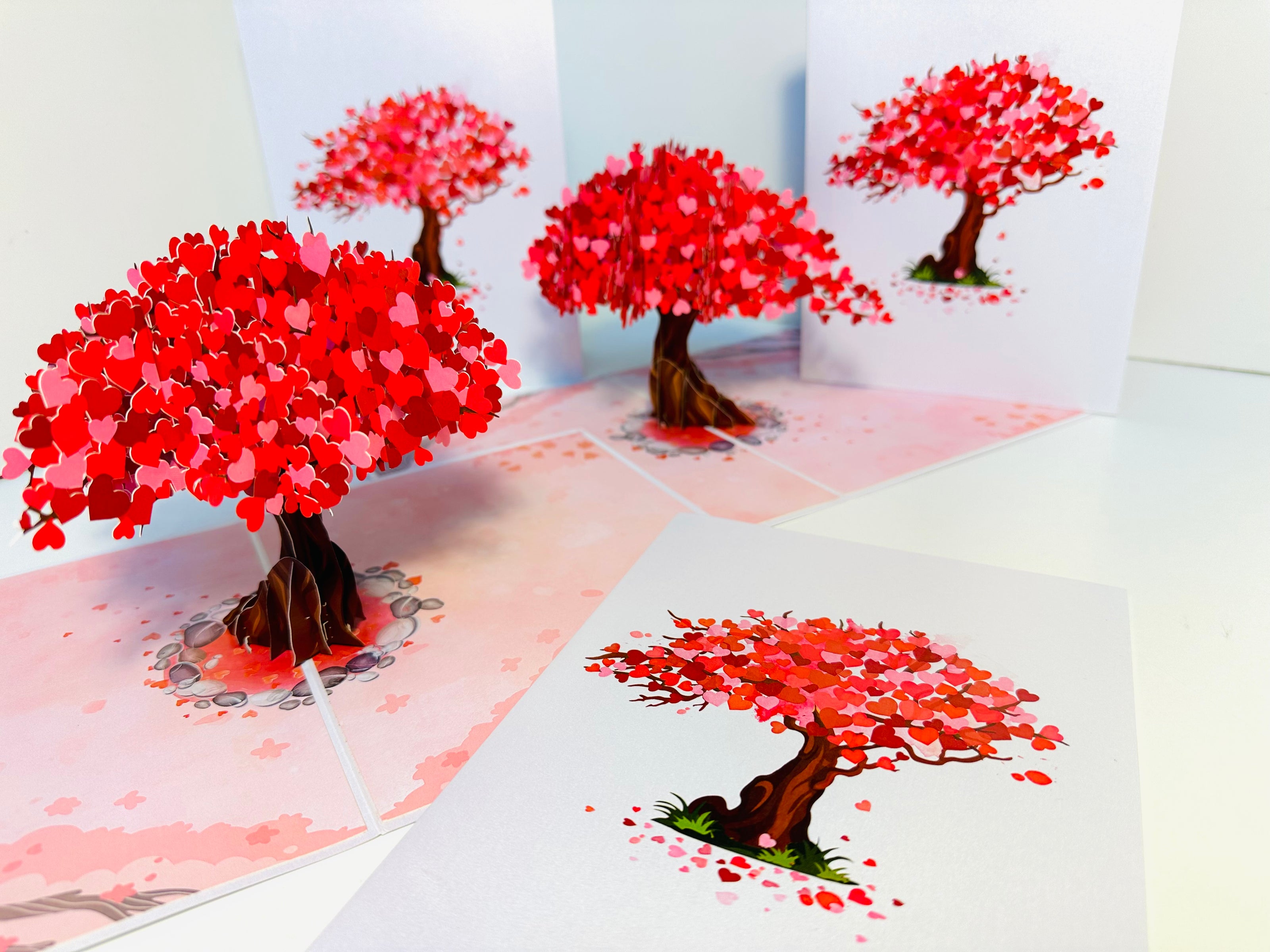 Hot Pink Love Heart Cherry Blossom Tree 3D POP UP GREETING CARD - Created by Origami Pop Cards Australian Design & Handmade 3D Pop Up Magical Paper Cards, Handmade Pop Up Cards Happy Valentine's Day Celebrate Love Heart Fell and Romantic